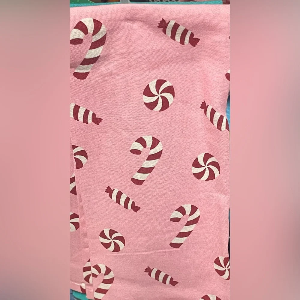 Holly Jolly‎ Teal and Pink Candy Cane Kitchen Towel Set! NWT!